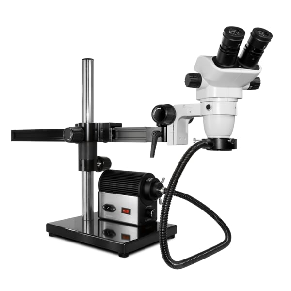 SSZ Stereo Zoom Microscope And Fiber-Optic LED Light On Gliding Stand